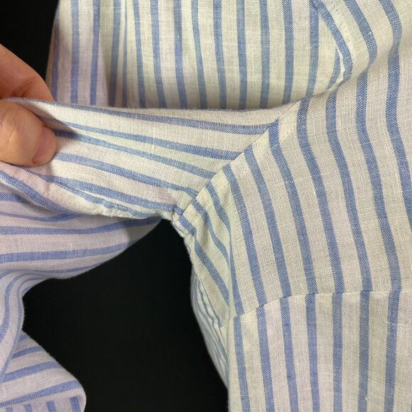 Chico's Size 1.5 (US 10) No-Iron Button-Up Shirt Striped Blue White Linen - Picture 3 of 11